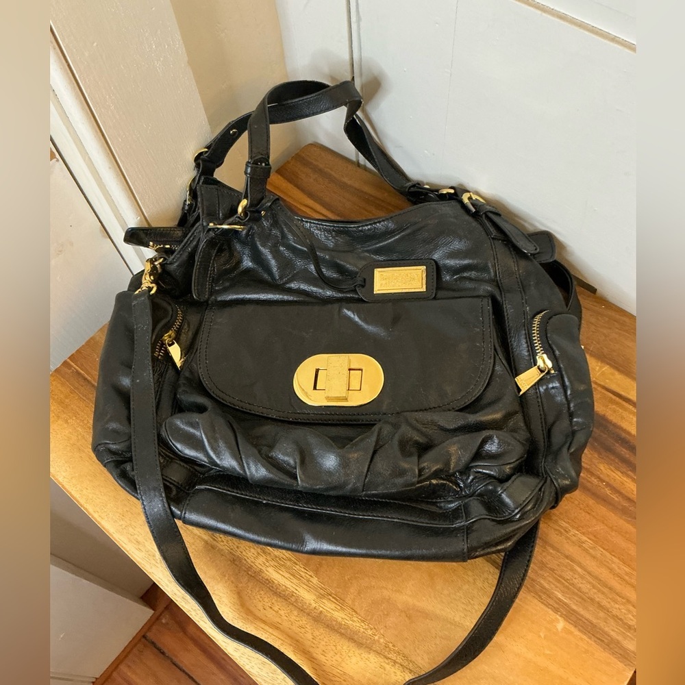 Badgley Mischka Black Shoulder Bag with Gold Details